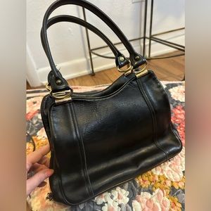 Vintage genuine leather handbag with gold details